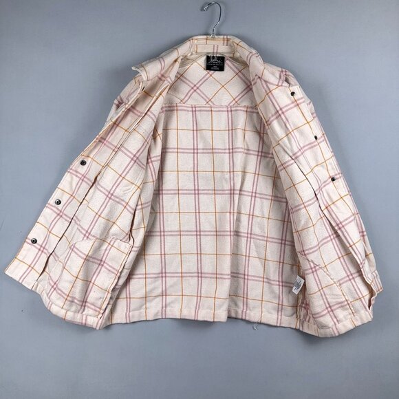 HFX Plaid Shirt Jacket Womens Size M Fit Snap Button Collared 1534711 Off White - Picture 7 of 15